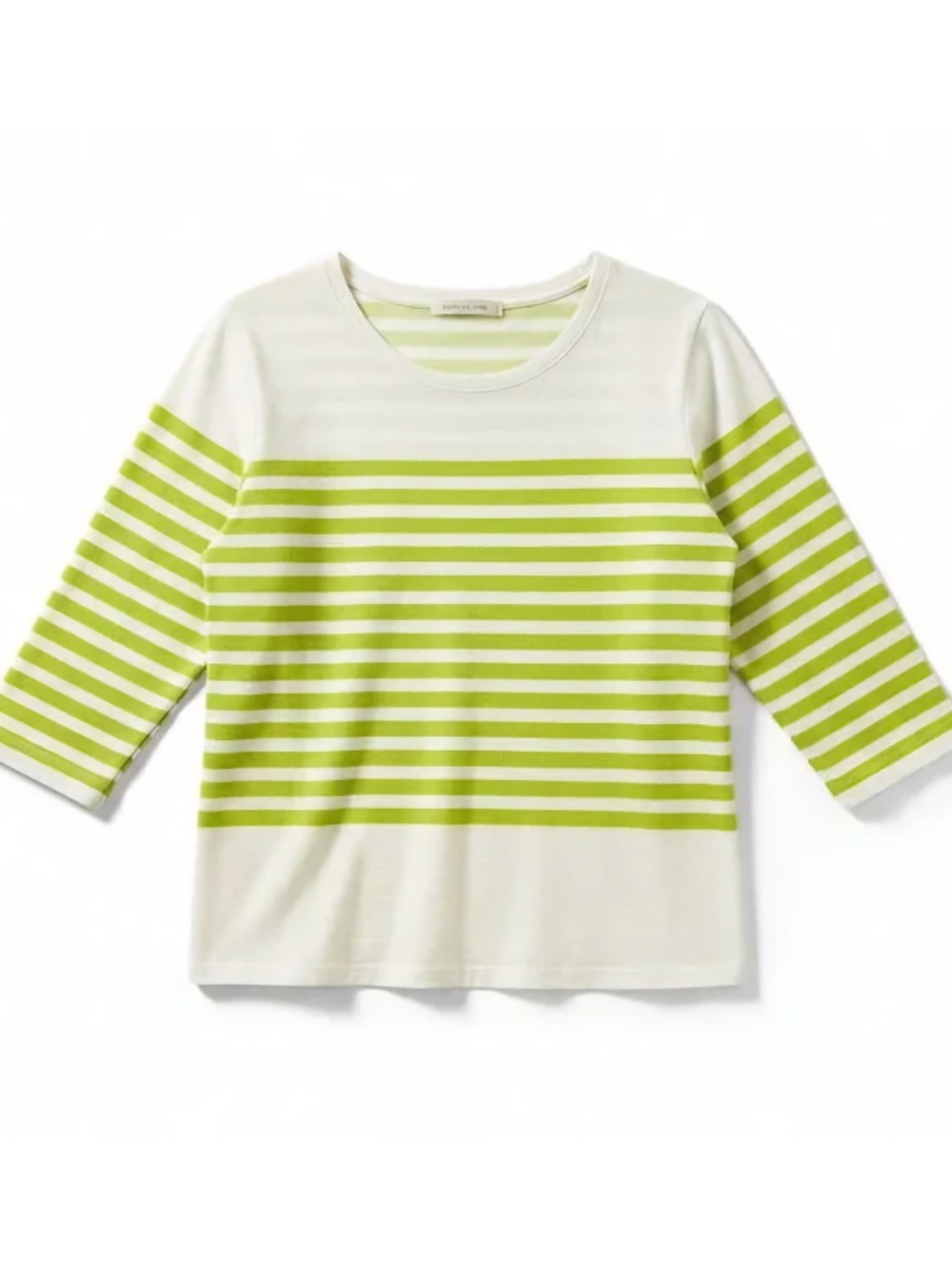 Joie Cotton Slub Stripe Top Chartreuse White 3/4 Sleeve Pullover L